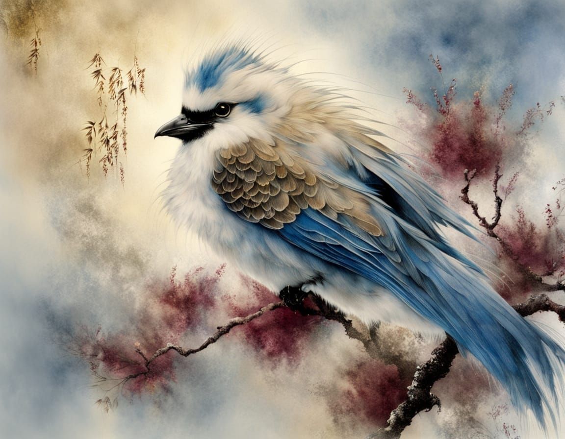 Fluffy Bird in Chinese Watercolour Painting