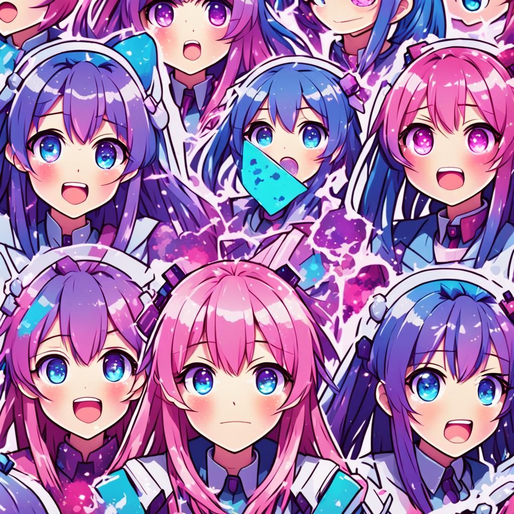 Anime Girl Emote Pattern in Cel-Shaded Manga Style