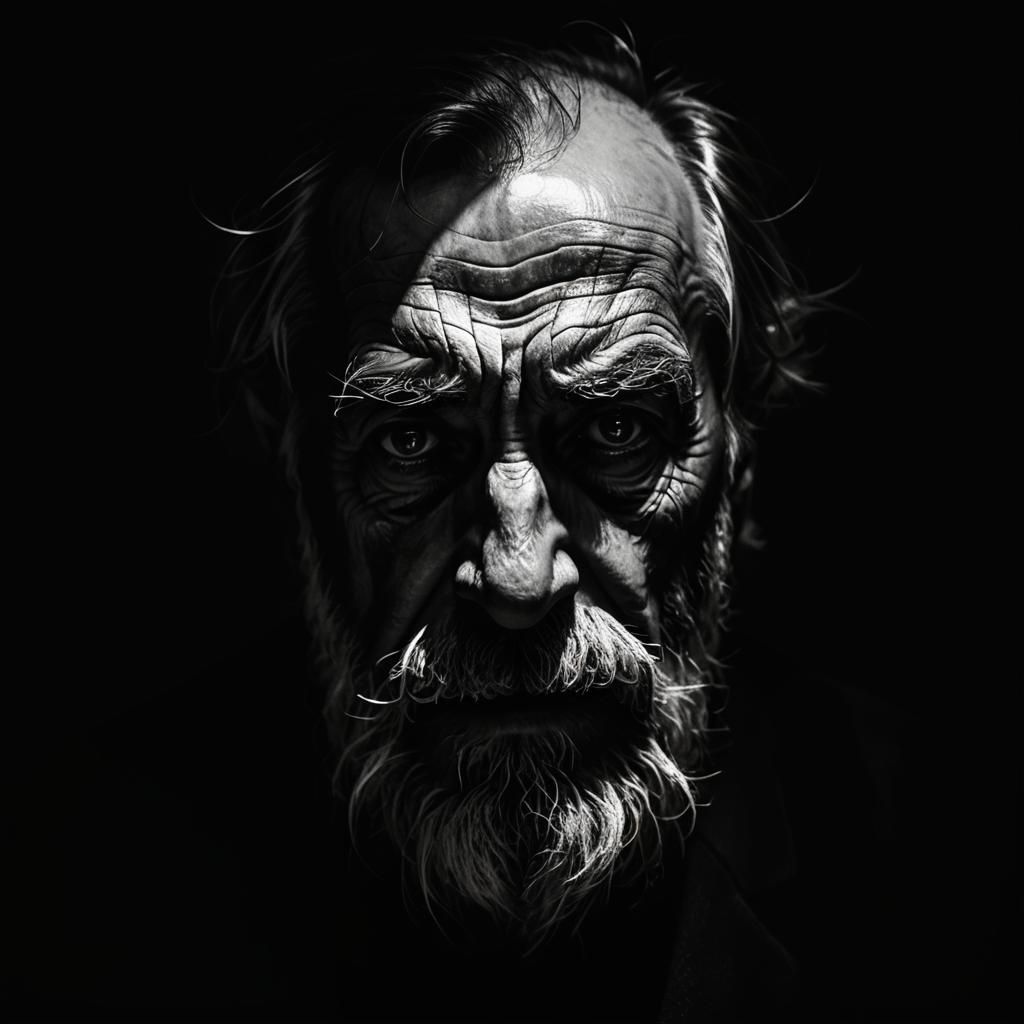 Eerie Old Man in Jagged Beard, German Expressionism Style