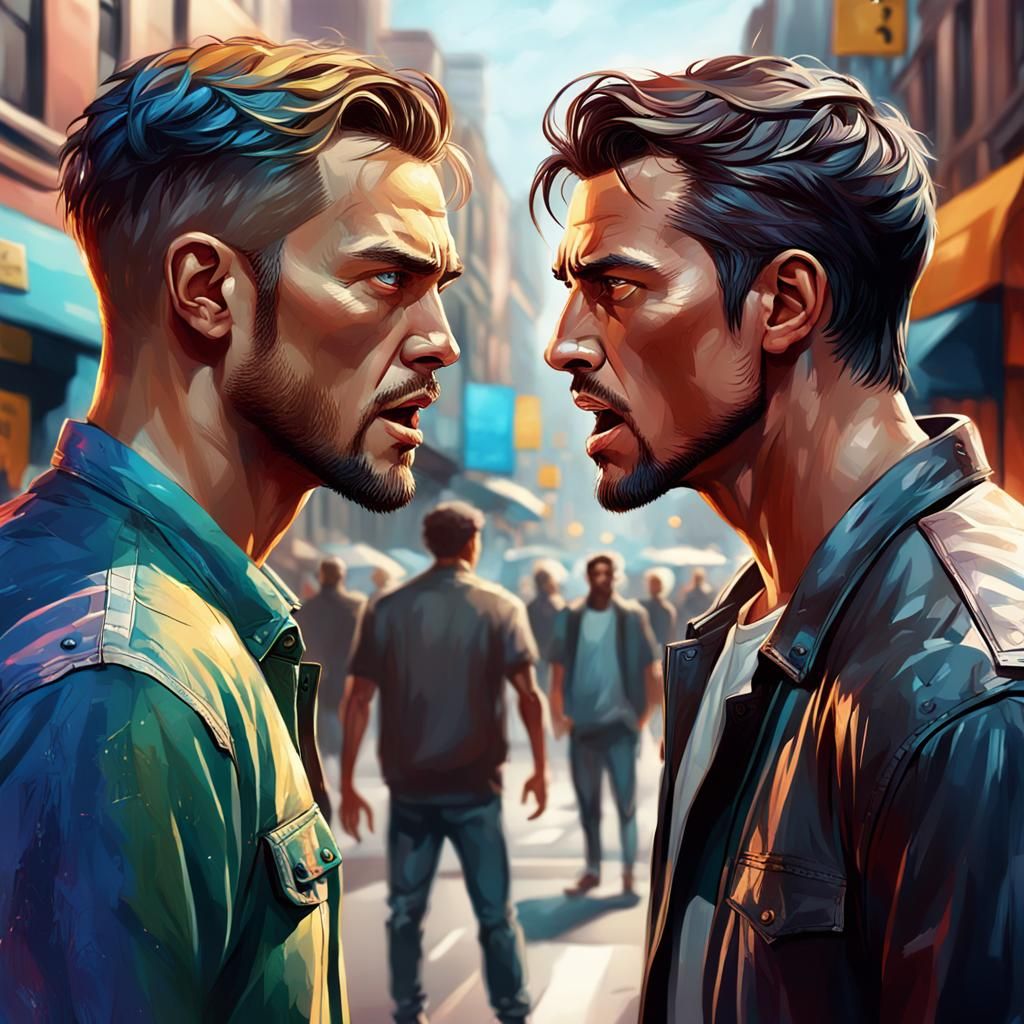 Hyperrealistic Street Debate in Splash Art Style