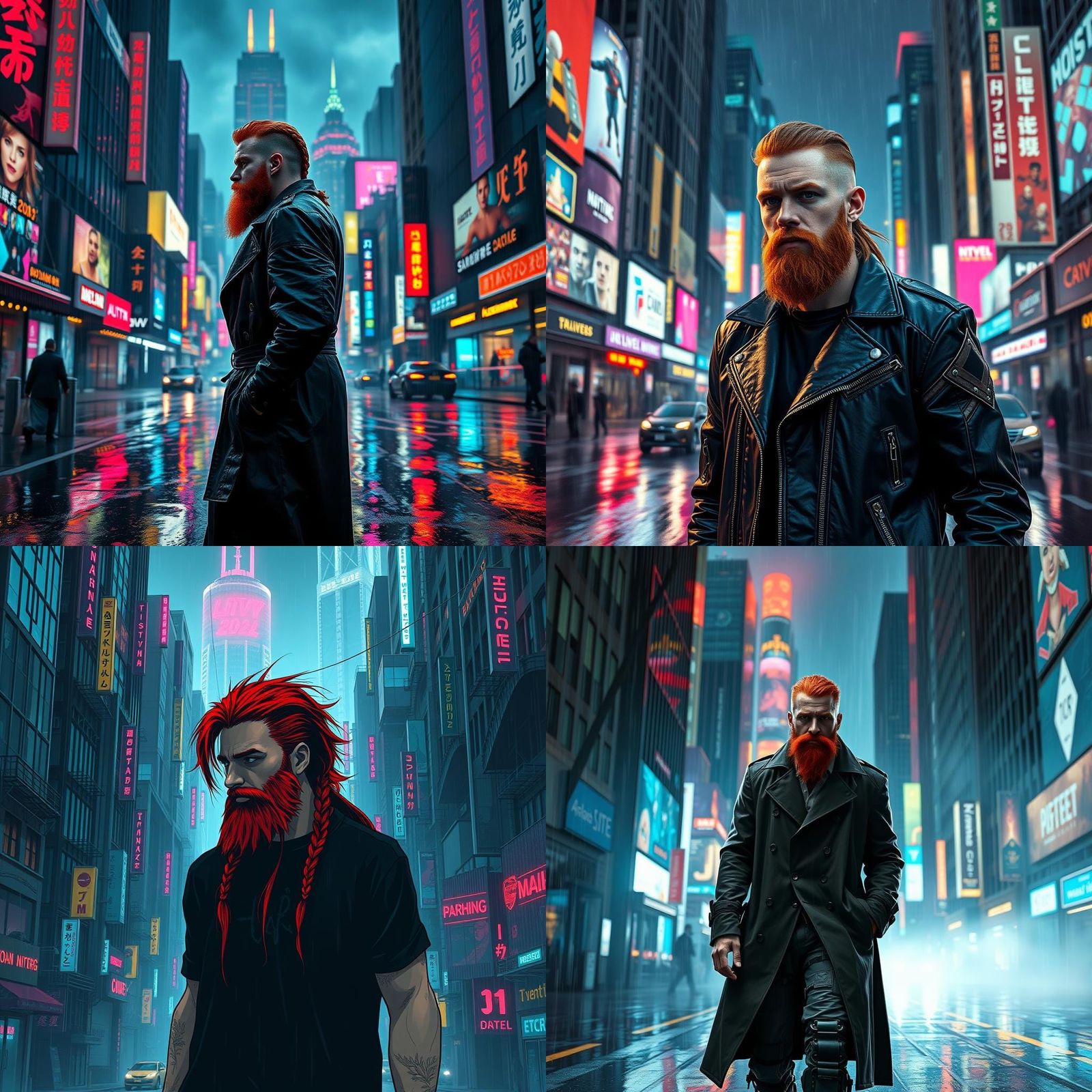 Redhead in Cyberpunk City at Night