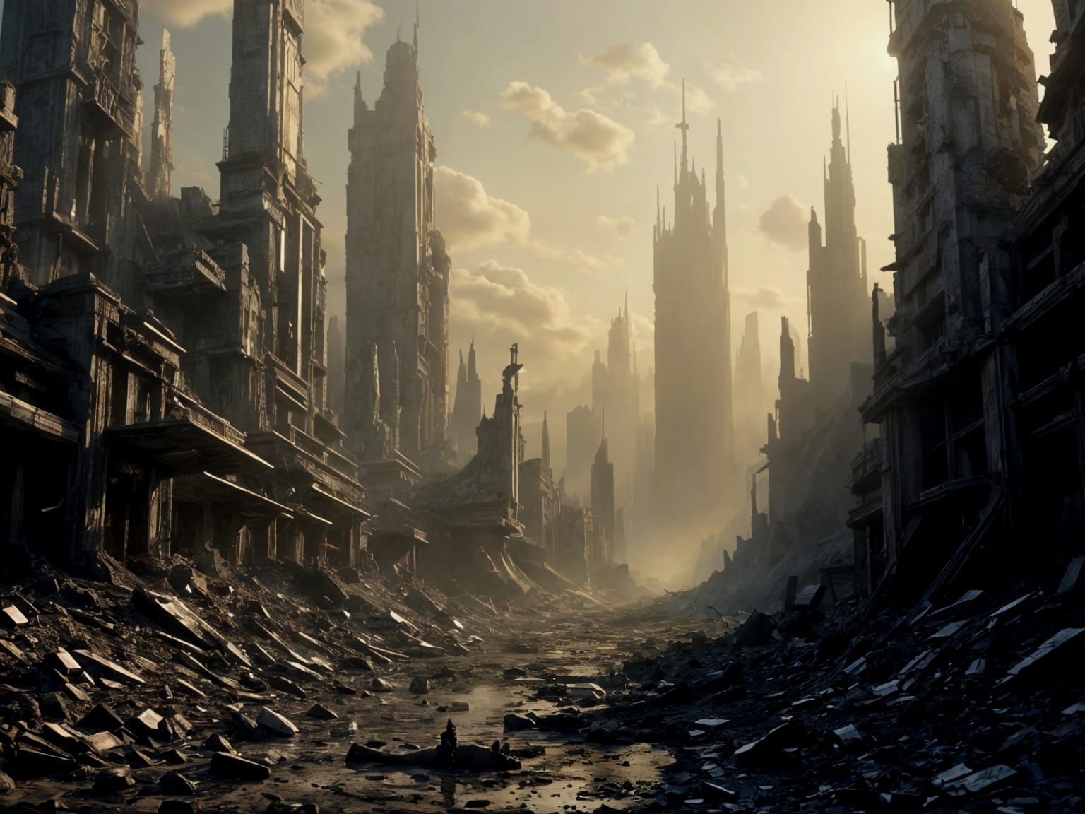 Desolate Future Earth Ruins After Comet Impact
