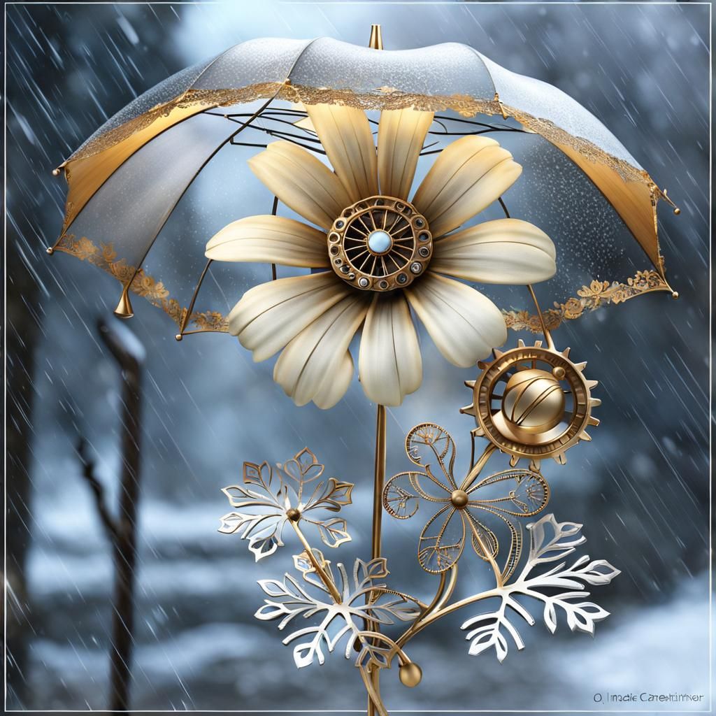 Steampunk Rainy Day Flower in Winter Aura