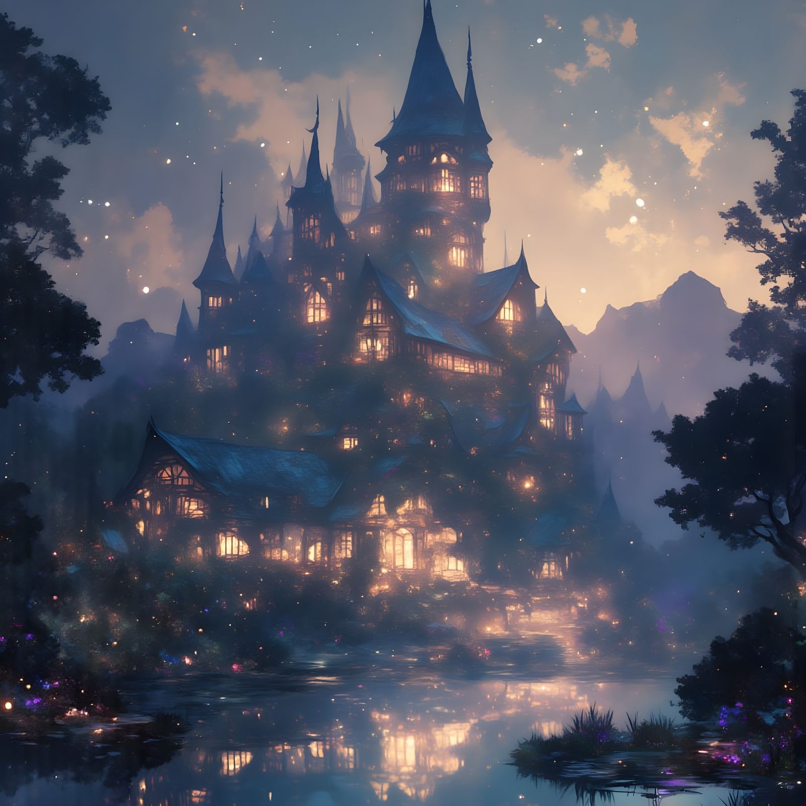 Ethereal Castle Scene at Night