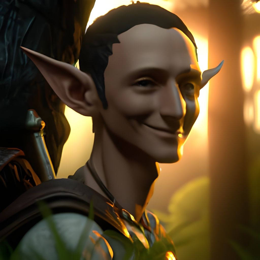 Handsome Elf Portrait at Sunset, Detailed Digital Art