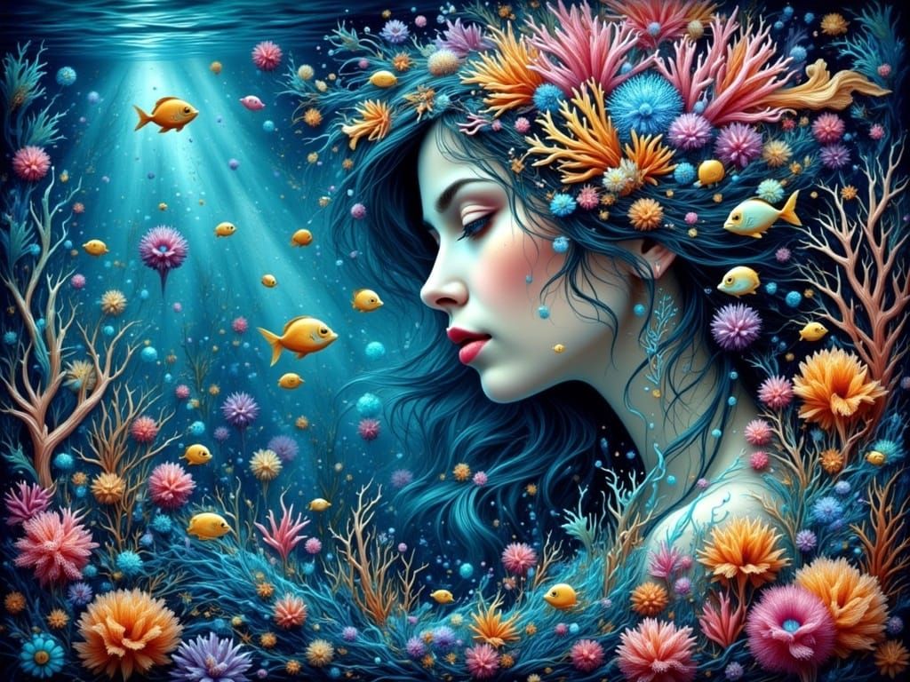 Underwater Mermaid in Abstract Fantasy World