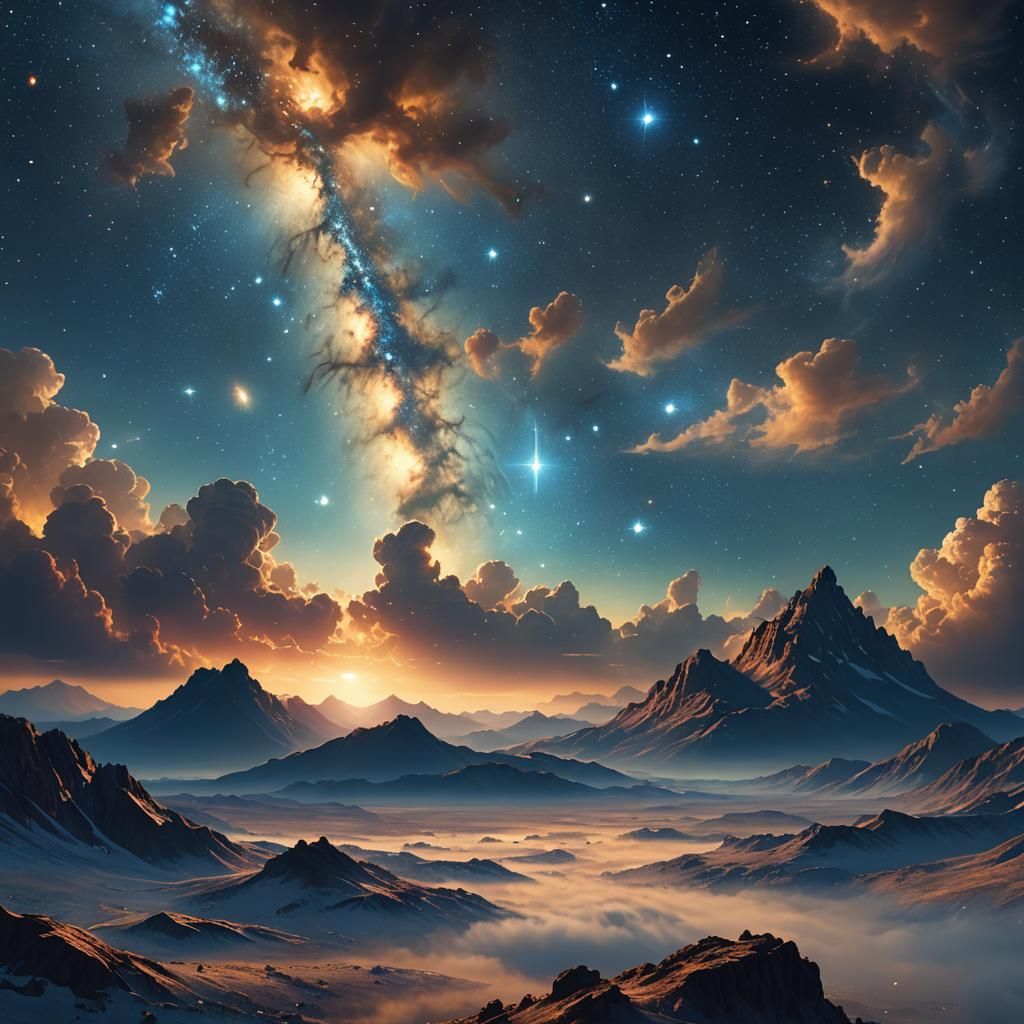 Glowing Galaxy Among Stars in Parrish Style