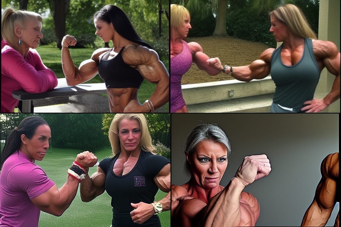 Muscular Women Arm Wrestling Competition