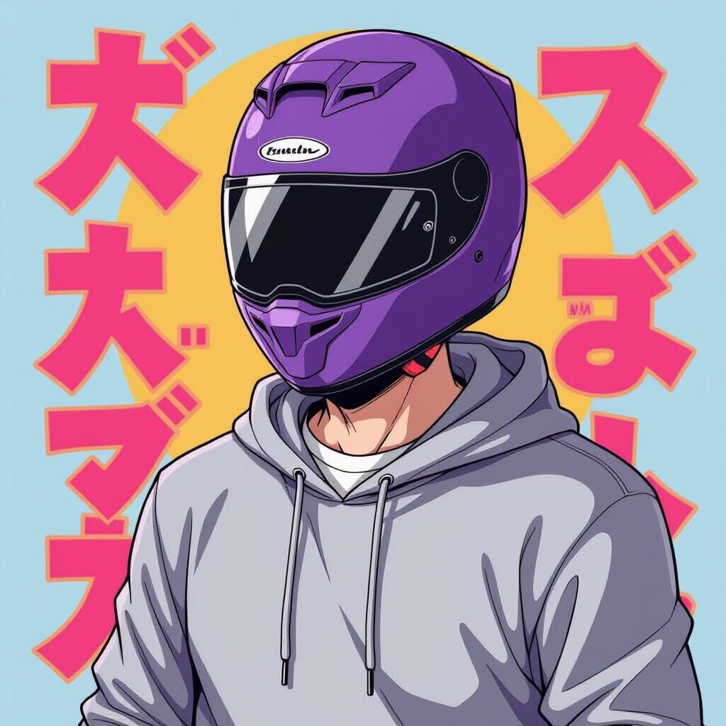 Anime Biker in Streetwear with Manga Colors