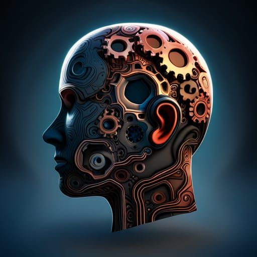 Mechanical Brain: Human Head with Gears