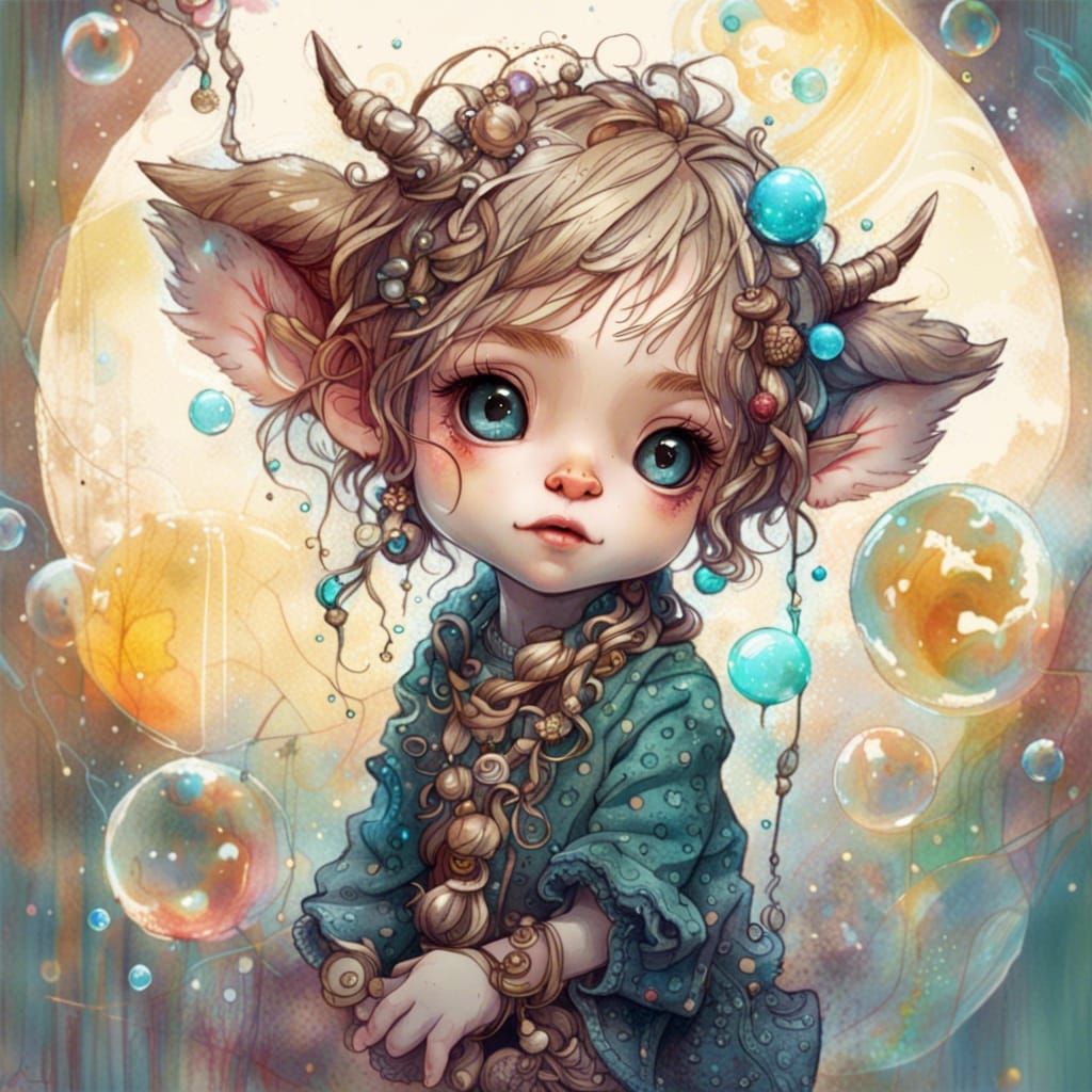 Adorable Chibi Calf with Soap Bubbles