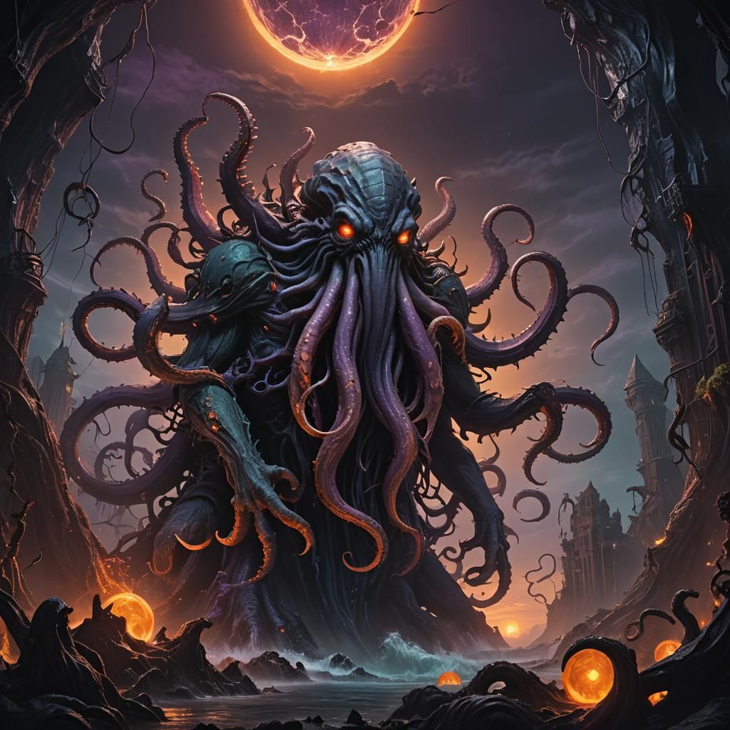 Cthulhu Rises Under a Black Sun: Dark Fantasy Art