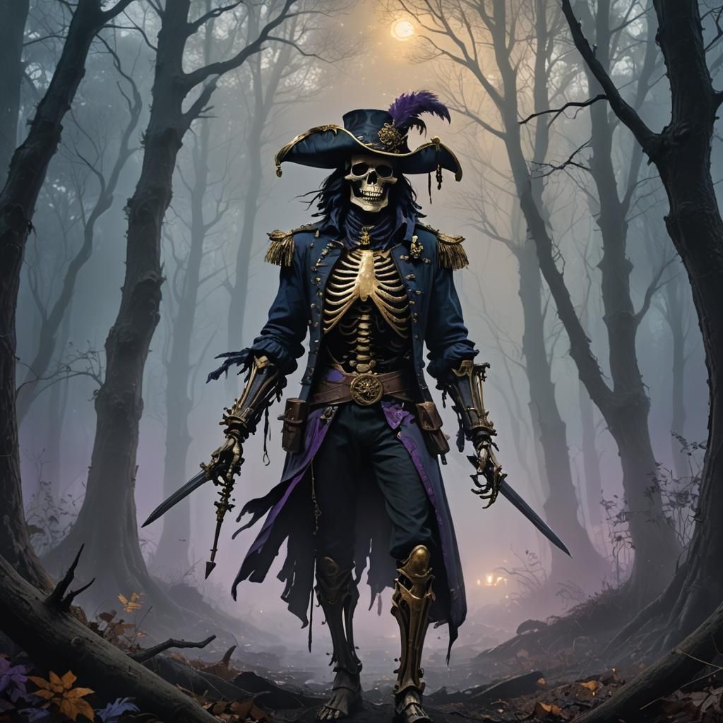 Skeleton in Misty Forest: Dark Fantasy Art