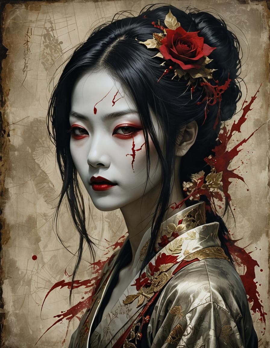 Mysterious Cracked Portrait of Kuchisake-onna