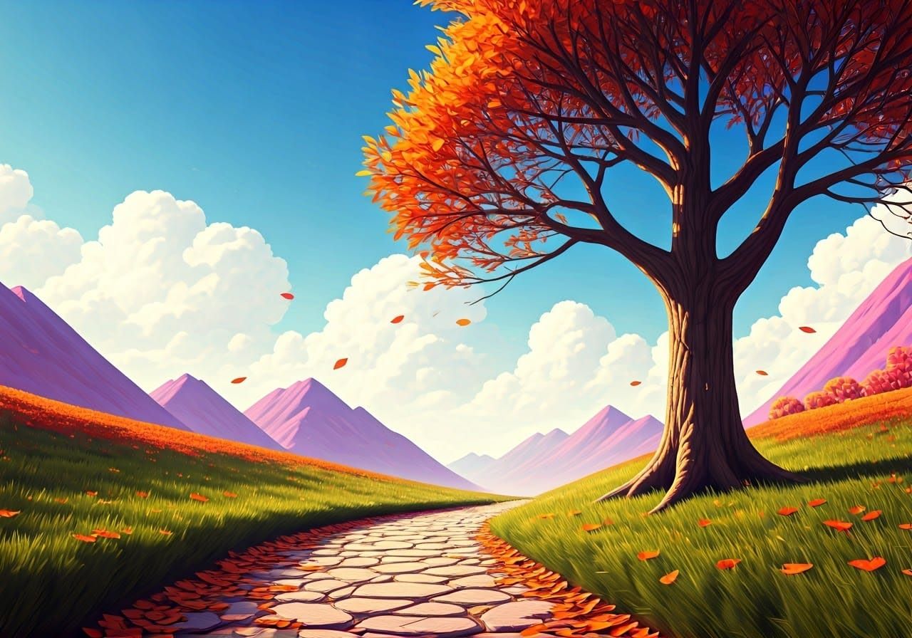 Whimsical Autumn Landscape in Vibrant Colors