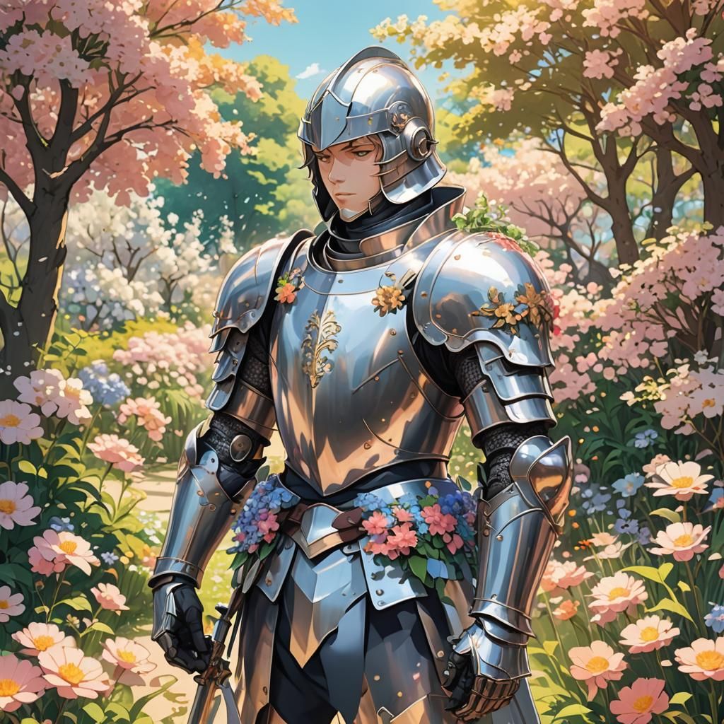 Anime Knight in Blooming Garden: Studio Trigger Style