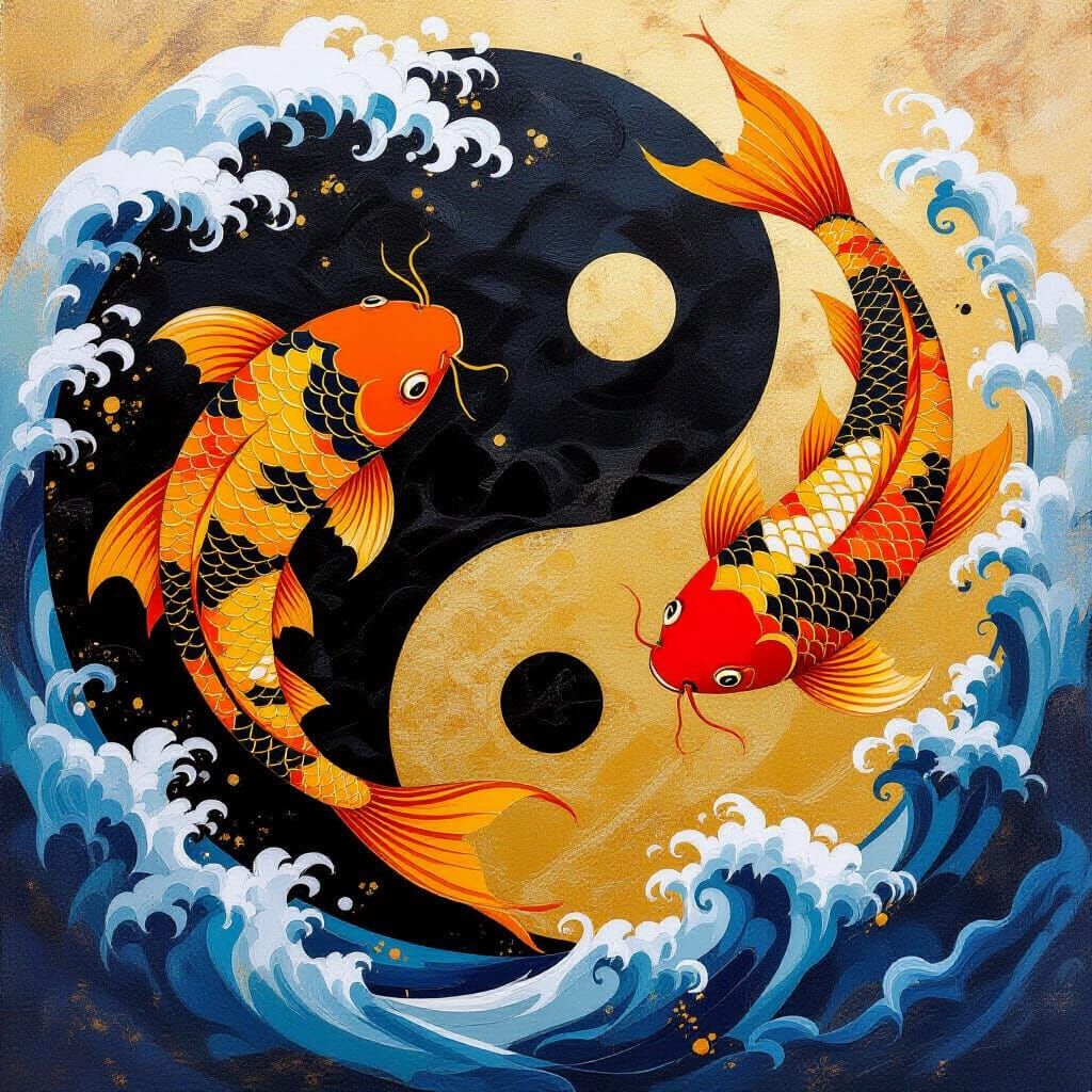 Yin-Yang Koi Fish in Acrylics