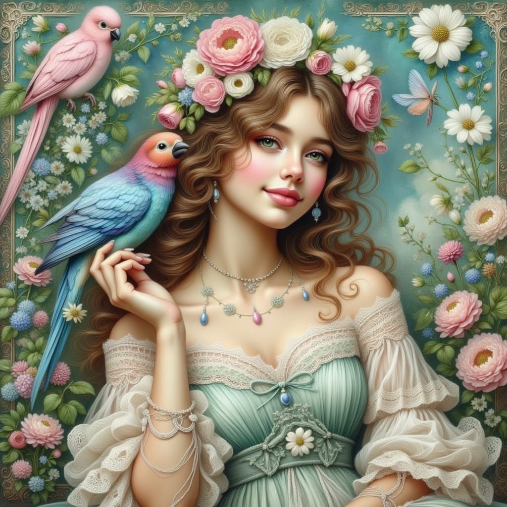 Fantasy Victorian Portrait of Woman with Birds