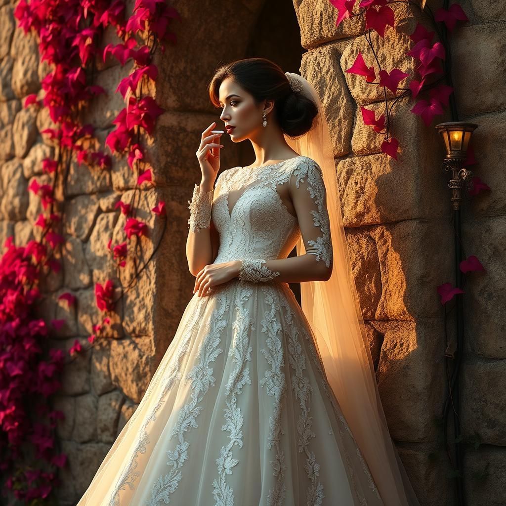 Elegant Bride Smoking in a Futuristic Style
