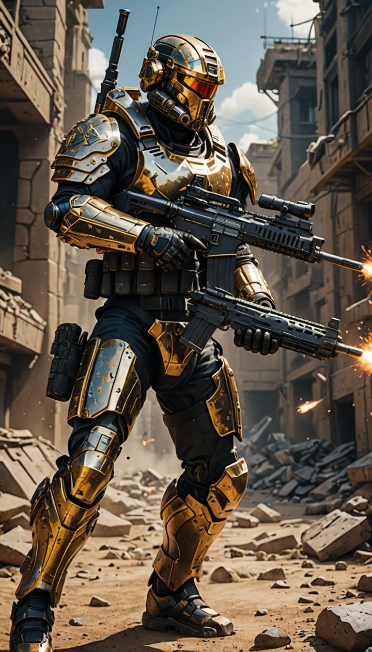 Tactical Warrior in Gold Armor Concept Art