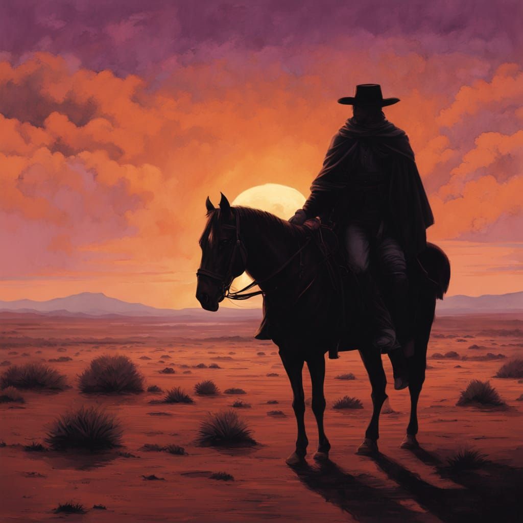 Bushranger Silhouetted Against Outback Sunset