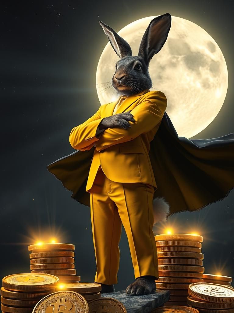 Heroic Black Rabbit Crypto Boss in Golden Suit