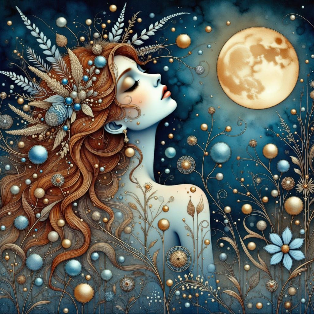 Ethereal Moon Dreamer in Art Nouveau Style