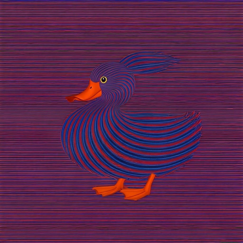 Vibrant Optical Illusion Depicting Rabbit-Duck in Red, Blue,...