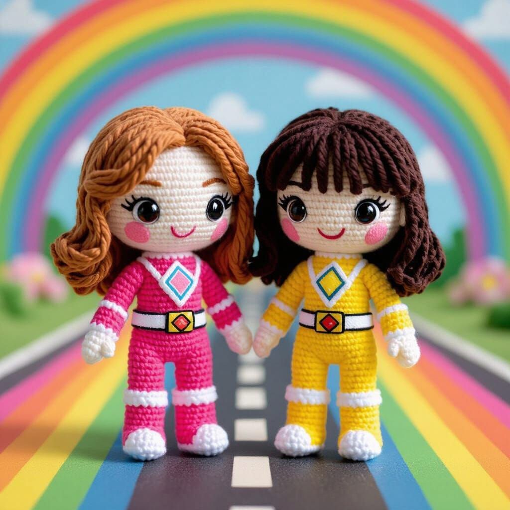 An Amy Jo Johnson amigurumi dressed as the pink power ranger...