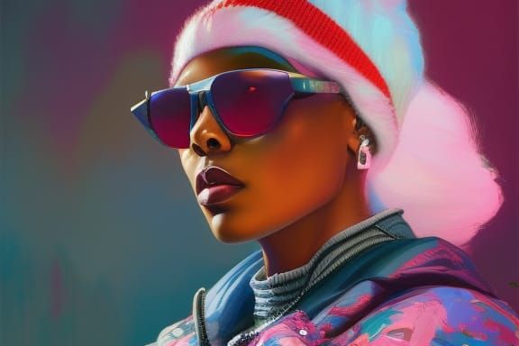 a funky hip hop gnome wearing a trendy jacket, fashion sneakers walking down the sidewalk, perfect composition