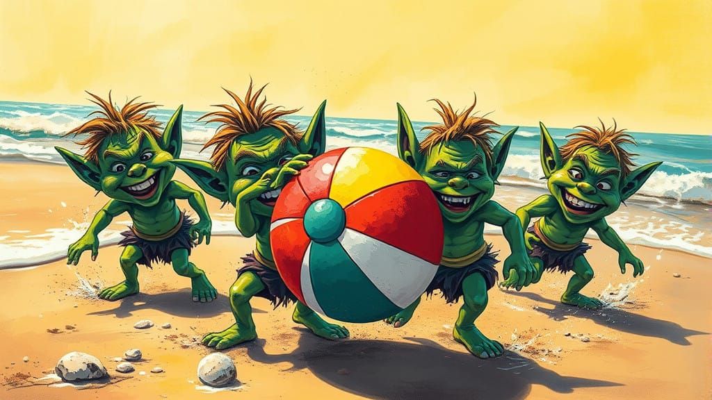 Orcs Enjoy a Sunny Beach Day in Vibrant Graffiti Style