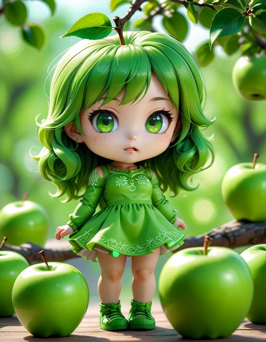 Cheerful Chibi Green Apple in 16k Resolution