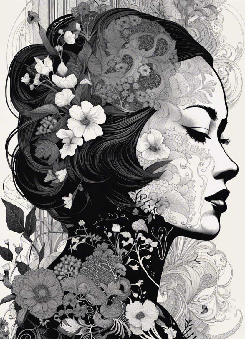 Gothic Silhouette Portrait with Ink Drawings