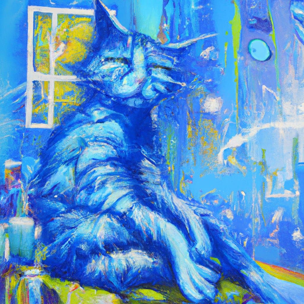 Blue Cat in Blue Room: Graffiti Splash Art
