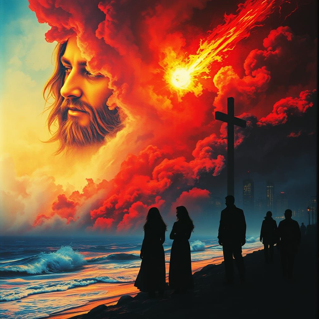 Abstract Batik: Ladies by the Shore in Storm