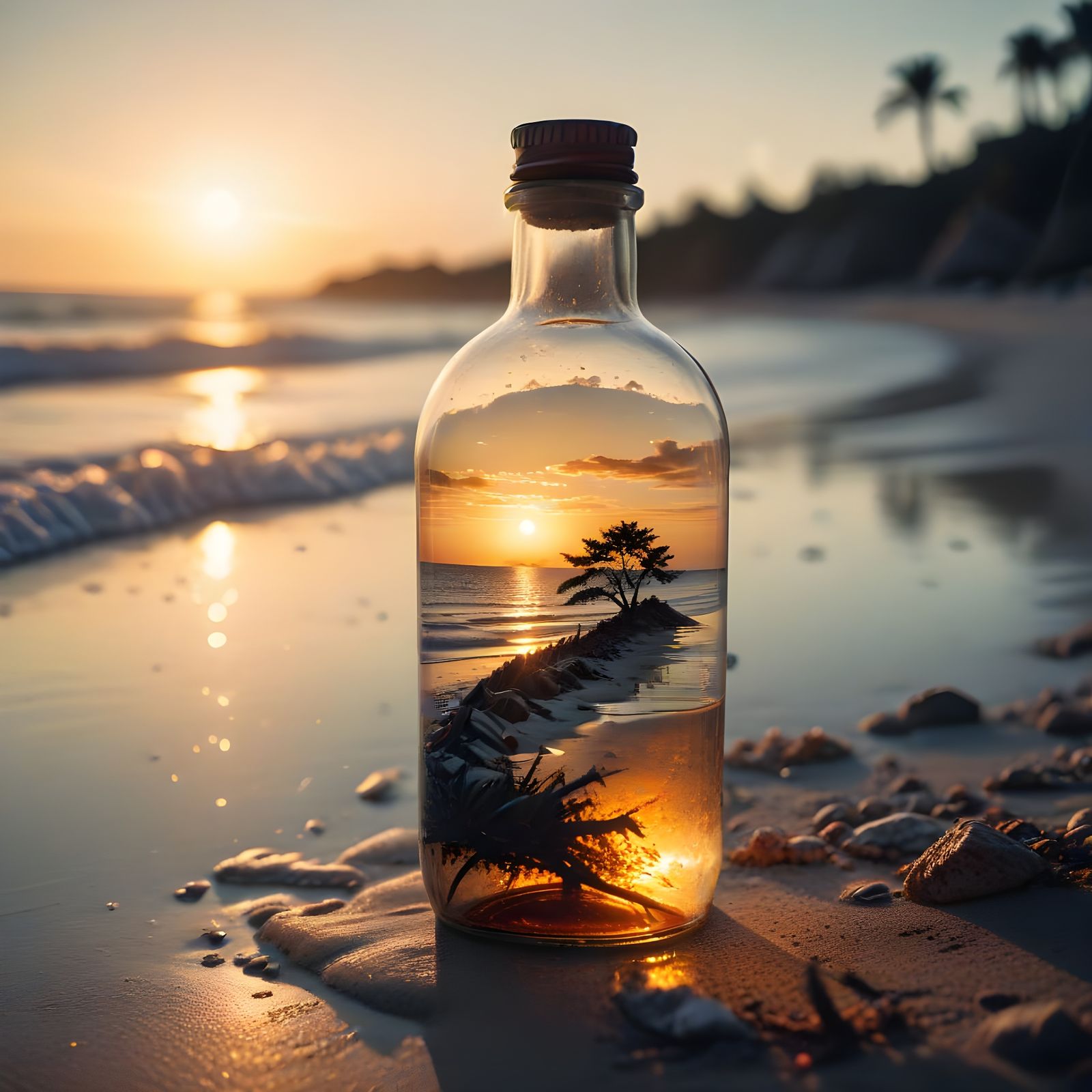 Sunset Beach Double Exposure in a Bottle