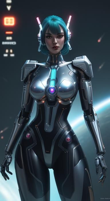 Cyberpunk Robot Girl in Chrome, Sci-Fi Pin-Up