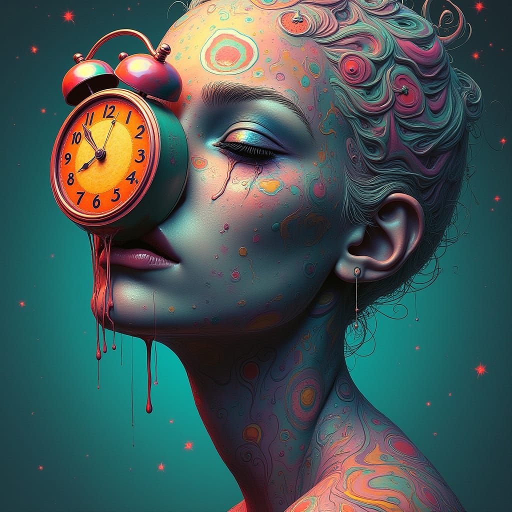 Surreal Abstract Figure with Melting Clock