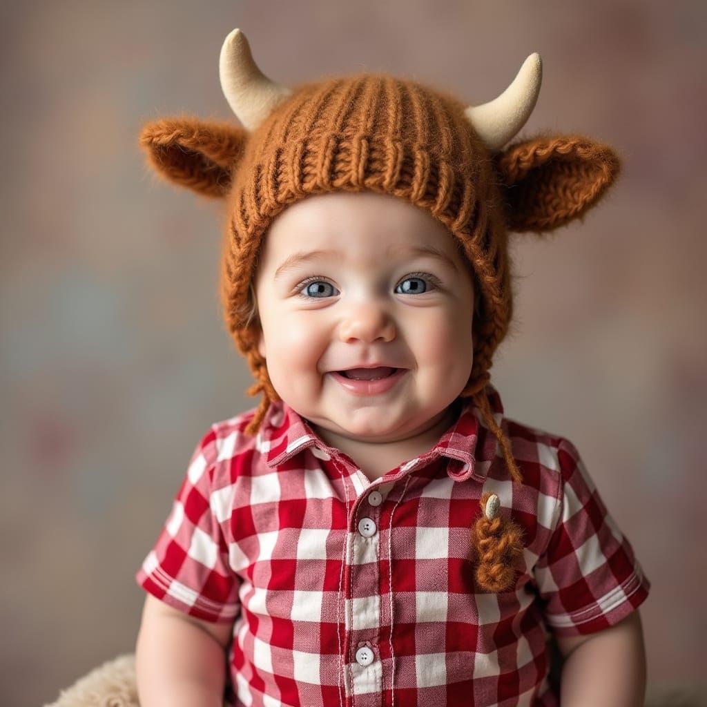 Charming Highland Cow in Gingham Print