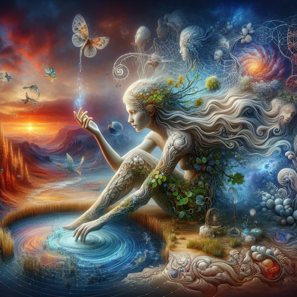Ethereal Bio Art Goddess Embracing Transformation in Surreal...