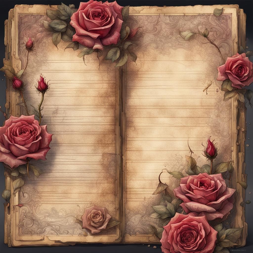 Vintage Roses with Newspaper Texture in Watercolor Style