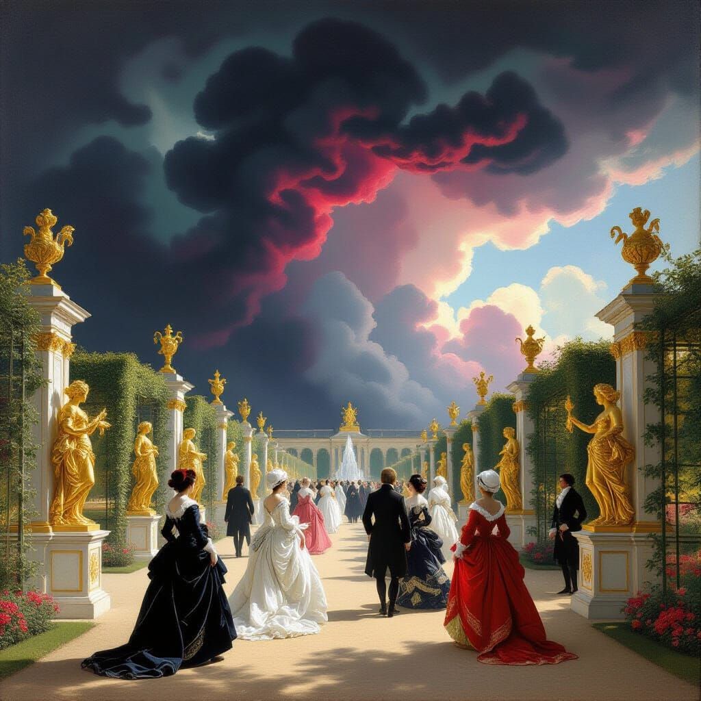 Versailles Garden Before Storm in Rococo Style