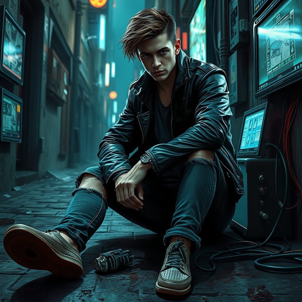 Cyberpunk Decking in a Gritty Alleyway