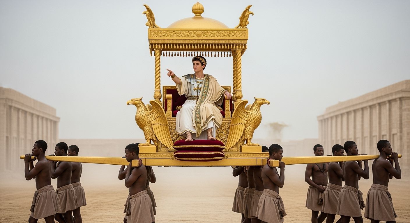 Young Roman Emperor on Gold Imperial Throne