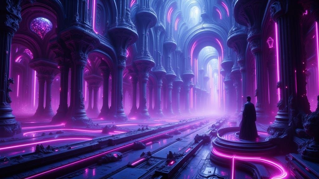 Futuristic Rococo Cathedral with Neon Glow