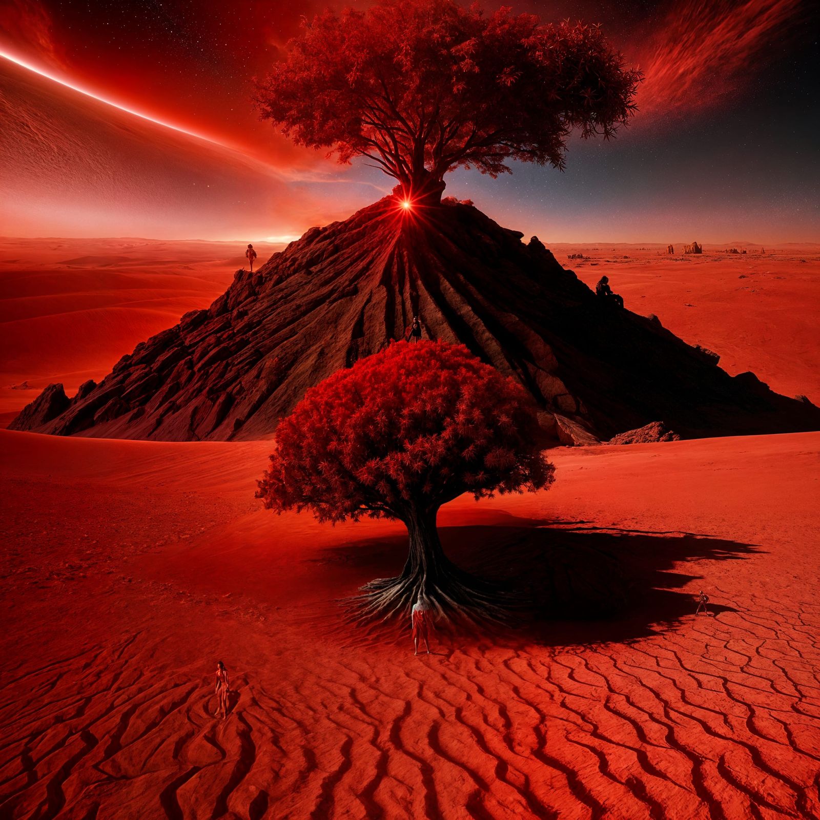 People with special trees red desert