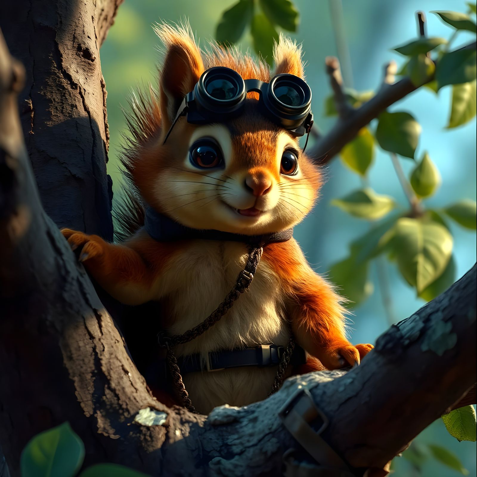 Spy Squirrel in Tree, Hyper-Realistic Concept Art