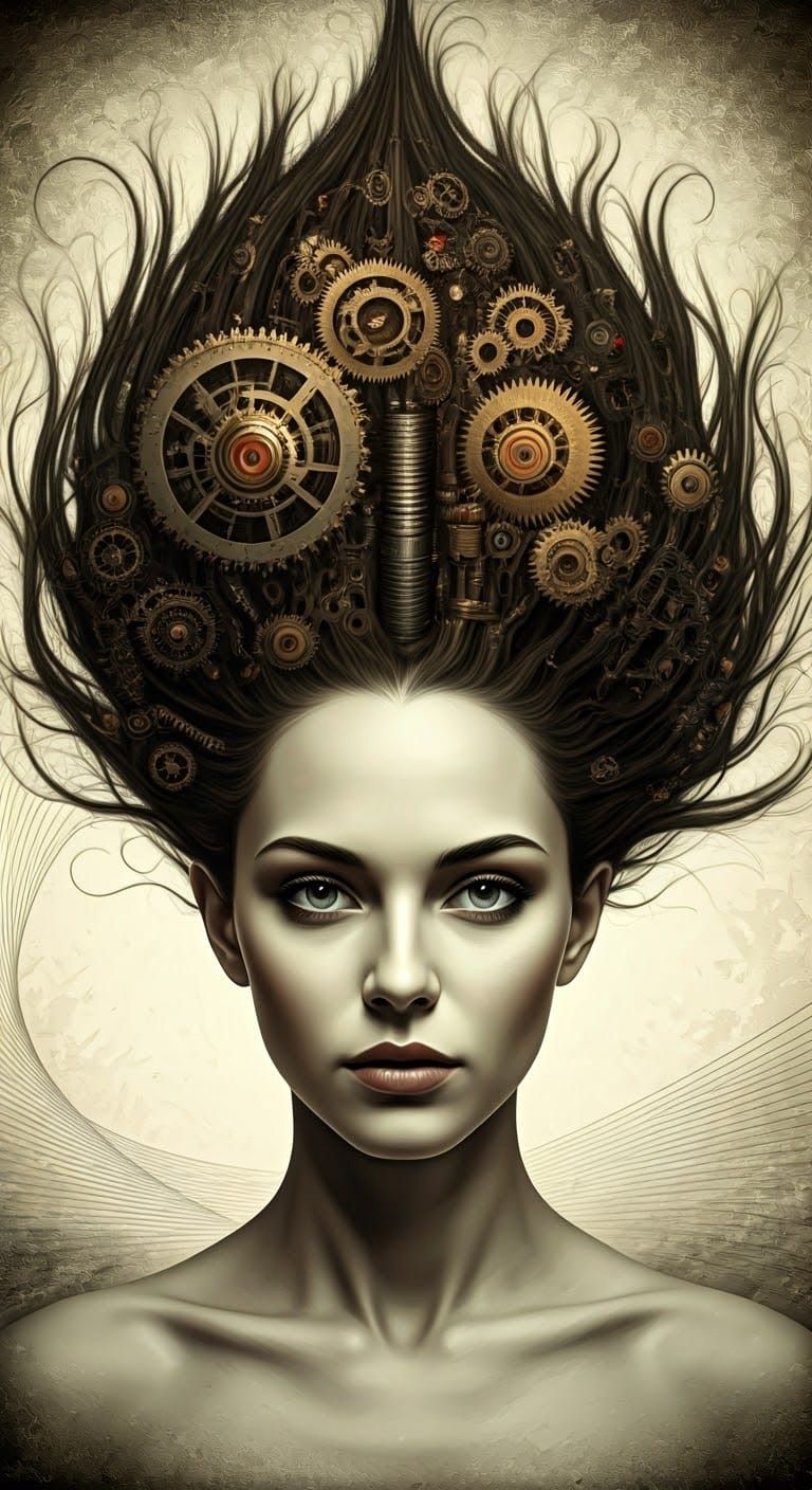 Surrealist Steampunk Portrait of an Enigmatic Woman