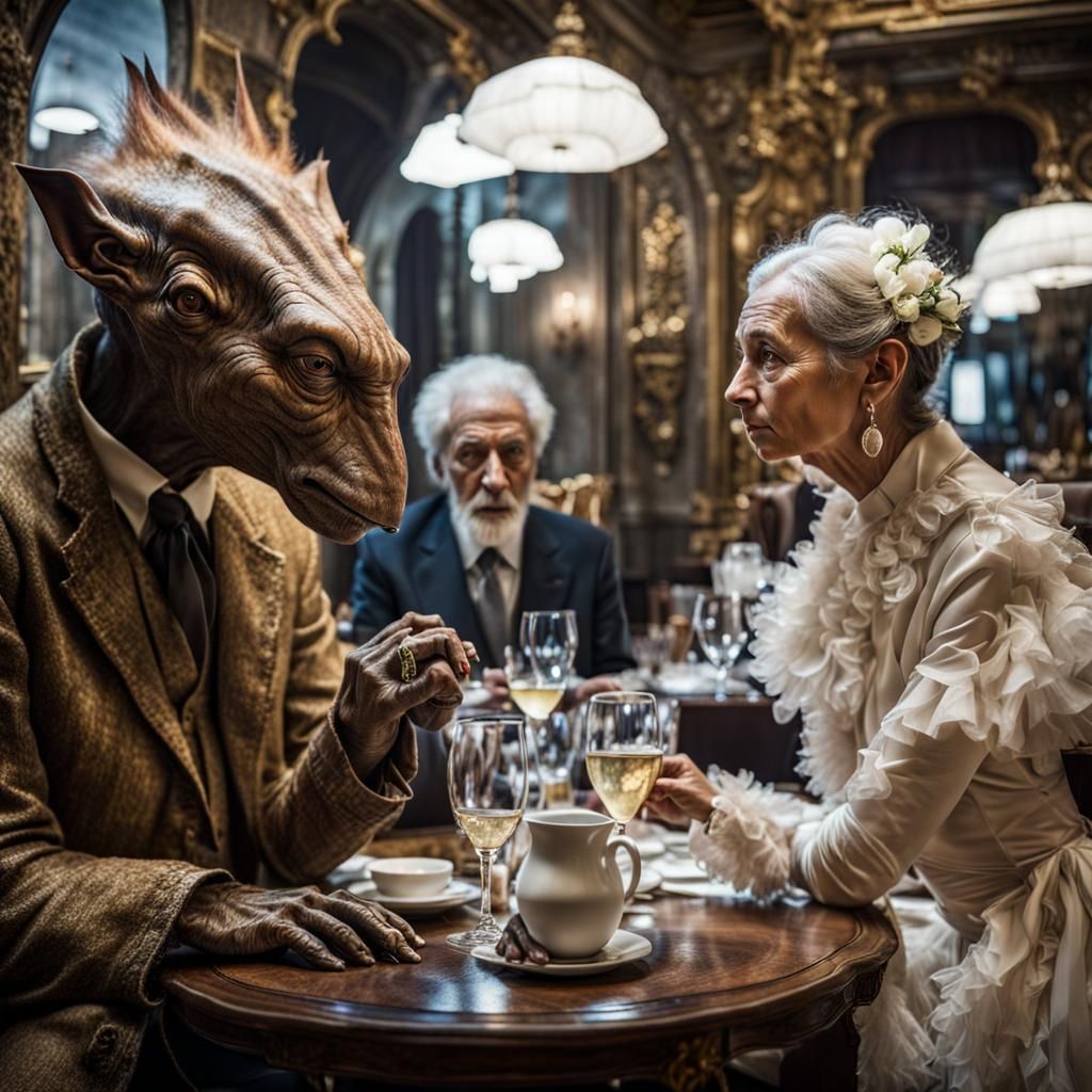 Exotic Aliens Celebrate in Surreal Restaurant