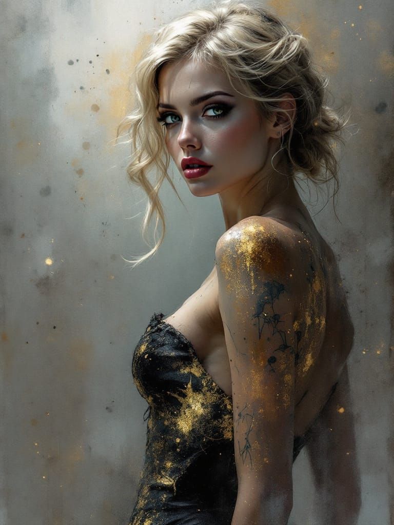 1970s Pin-Up Woman in Surreal Watercolor Style